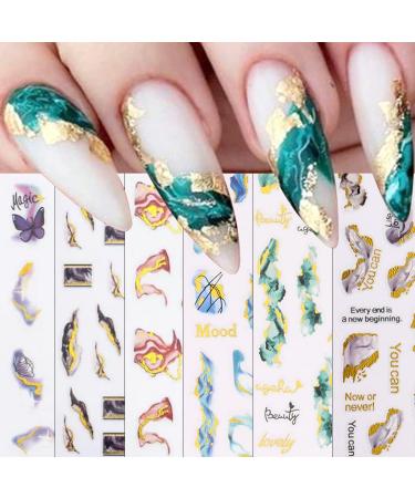 3D Marble Wave Nail Stickers Self-Adhesive Nail Art Stickers Foil Stripe Art Supplies White Black Gold Stripe Line Nail Decals French Nail Accessories Nail Decorations for Nail Art for Women Girls6PCS Sticker-marble1