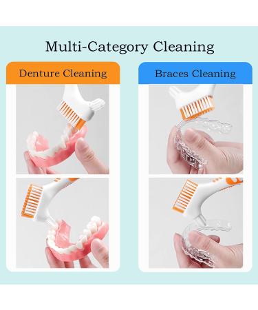 Octuitey Denture Brush 4Pcs - Double Sided Toothbrush with Multi-Layered Bristles and Rubber Anti-Slip Handle - (Purple, Green, Blue, Orange) - Buy Online on GoSupps.com