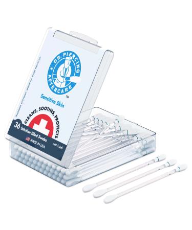 Dr. Piercing Aftercare Sensitive Skin Swabs - Natural Saline-Based Cleaning Solution - Helps Cleanse, Soothe Ear, Nose, Belly Button, Body Piercing Wounds - Clean Storage & Travel Case With 36 Swabs