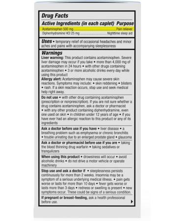 Cabinet Nighttime Pain Reliever & Sleep Aid | Acetaminophen 500mg & Diphenhydramine 25mg | 120 Caplets for Headaches & Aches - Buy Online on GoSupps.com