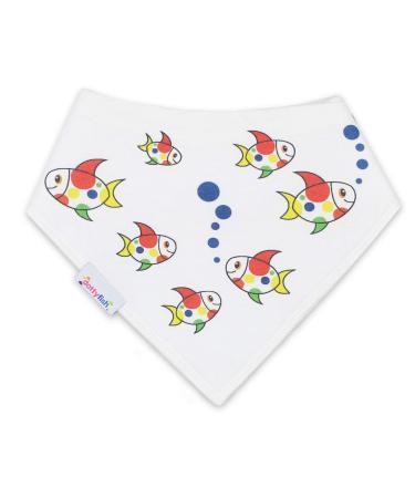 Dotty Fish Baby Bandana Bibs. Drool Bibs. Super Absorbent Teething Bibs for Girls Boys Unisex. Organic Cotton Bibs. One Size Colourful Fish