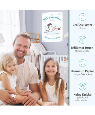 Personalized Blue Stork Birth Poster | XL A2 Welcome Home Gift for Baby Boy | Perfect Baby Shower Decoration & Keepsake - Buy Online on GoSupps.com