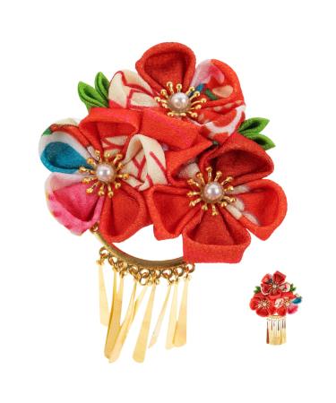 minkissy Hair Grips Japanese Kimono Hair Chopsticks Japanese Style Hair Flower Hair Clip Hair Barrettes Chinese New Year Hair Clip Hanfu Chinese Wedding Decoration Dynamic China Bride M Red