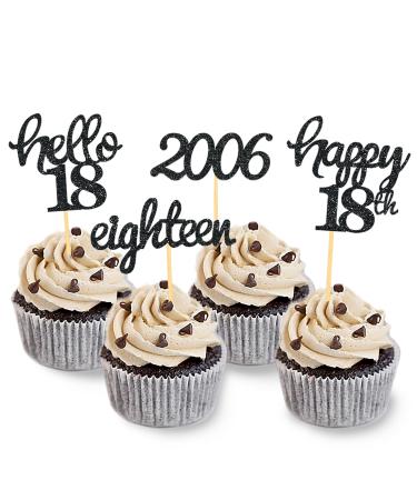 24 pieces glitter 18th birthday cupcake topper birthday decoration 18 from 2006 for 18th birthday boy 18 birthday party accessories party decoration cake decoration (black) - Buy Online on GoSupps.com