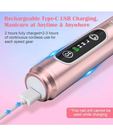 Kredioo Electric Nail Drill for Acrylic Gel Nails - 20000RPM Rechargeable Portable Manicure Set for Cuticle and Callus Removal - Cordless E File Nail Care Kit (Gold) - Buy Online on GoSupps.com