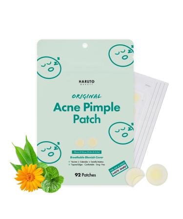 Haruto Acne Pimple Patches Original (92 patches/1pack) in 2 Sizes - Acne Patches Hydrocolloid Blemish Spot Treatment Dots Breakout Care Original(92 Count)