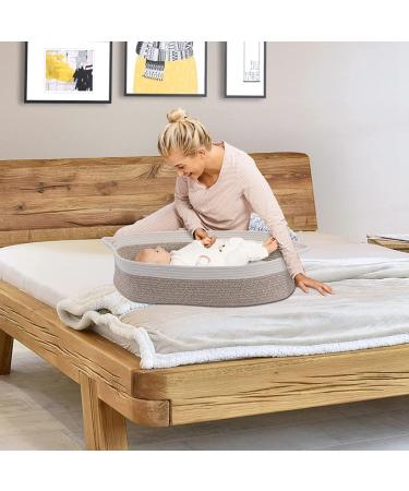 Baby Changing Basket - Moses Basket Boho Nursery Decor Cotton Rope Changing Table Topper with Thick Cotton Foam Pad and Removable Waterproof Bamboo Mattress Cover - Buy Online on GoSupps.com