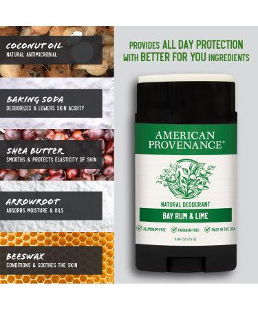 American Provenance All Natural Deodorant for Men and Women- Aluminum Free Deodorant that Lasts All Day - Made in the USA with Essential Oils & Cruelty Free - Bay Rum & Lime (1 Pack) - Buy Online on GoSupps.com