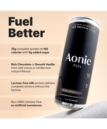 Aonic Fuel 32g Protein Shake 5g Fiber Lactose-Free Complete Amino Acid Profile No Added Sugar Made with Real Cocoa 11 fl oz (Pack of 12) - Rich Chocolate - Buy Online on GoSupps.com