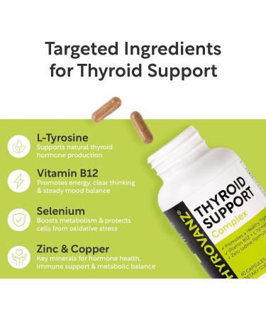 THYROVANZ Thyroid Support Complex (60 Capsules) Thyroid Support for Women & Men, 0% Iodine, Boosts Mood & Energy, Fights Brain Fog & Stress, Includes B Vitamins, Non-GMO, Made in USA - cGMP Certified - Buy Online on GoSupps.com