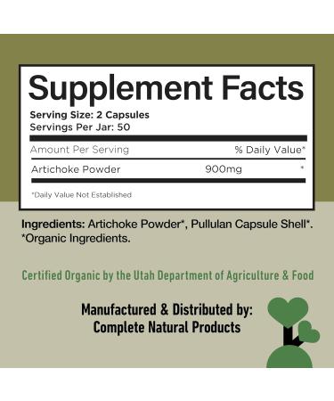 Complete Natural Products Organic Artichoke Capsules 450mg | Vegetarian Plant-Based Herbal Supplement for Liver & Digestive Support - Buy Online on GoSupps.com