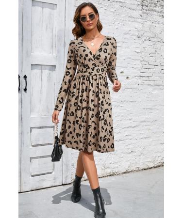 OUGES Women's Spring Casual Midi Dress - Long Sleeve V-Neck Floral Wrap Dress with Pockets - Buy Online on GoSupps.com