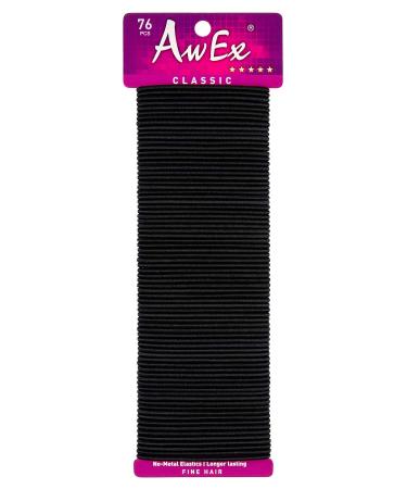 AwEx Black Hair Ties for THIN Hair  76 PCS 0.09 inch (2.4 mm) in Thickness  5.5 inches(140 mm) in Length - Hair Bands -No Metal Elastics-Ponytail Holder-Great for FINE Hair 0.09 * 5.5 inches(Thickness * Length) Black