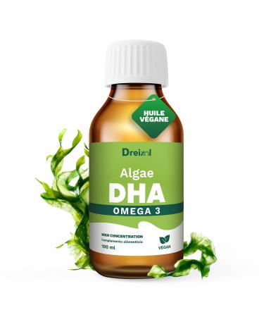 Dreizol DHA Algae - Omega-3 Highly Dosed Micro-Algae - Vegan DHA with Vitamin E - Lemon Mint Flavour - Gluten and Lactose Free - 100ml