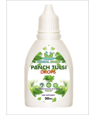 Herbal Magic's Pure and Natural Panch Tulsi Drops-Extract of Five Types of Holy Basil - Shyam Shwet Sursa Nimbu &VanTulsi-Most Revered in Ayurveda-Liquid/Drops 30ml (Pack of 1) 30 ml (Pack of 1)