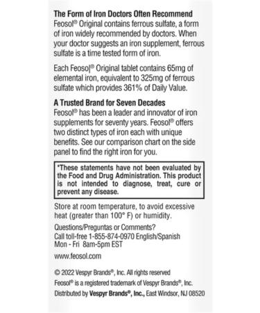 Feosol Ferrous Sulfate Iron Tablets Original - 120 Tablets Pack of 6 - Buy Online on GoSupps.com