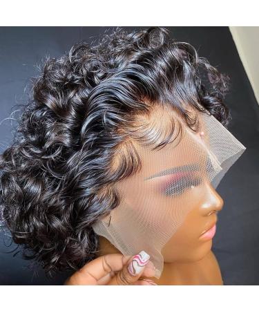 Czrleaty Pixie Cut Wig Human Hair Short Curly Lace Front Wigs Human Hair 13X1 Pixie Cut Wigs for Black Women Pre Plucked Short Curly Pixie Cut Lace Front Wigs Human Hair 6 Inch 1B