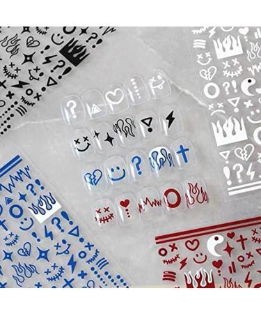 Klein Blue Flame Smiley Face Nail Art Sticker Decals - Minimalist Style Impressionist Lines Star Design - 4 Colors - Men and Women Nail Art Decoration - Buy Online on GoSupps.com