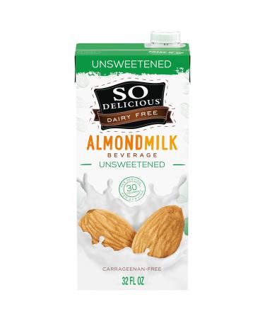 So Delicious Dairy Free Shelf-Stable Almond Milk, Unsweetened, Vegan, Non-GMO Project Verified, 1 Quart (Pack of 6)