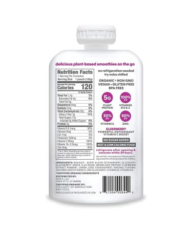 Noka Super Berry Immune Support Smoothie Pouches - 12 Pack, Vegan & Gluten-Free with Flax Seed, Plant Protein, Vitamin C, D & B12, Elderberry, Zinc - Organic 4.22oz - Buy Online on GoSupps.com