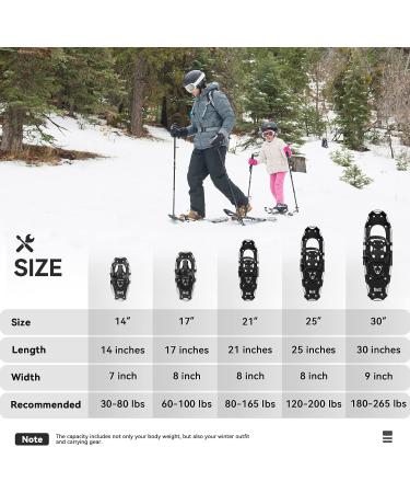 ALPS 14/17/21/25/30 Inch Lightweight Snowshoes for Women Men Youth Kids  Light Weight Aluminum Alloy Terrain Snow Shoes with Pair Antishock Trekking Poles  Free Carrying Tote Bag Black 14'' - Buy Online on GoSupps.com
