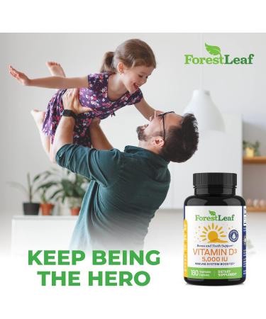 ForestLeaf Vitamin D3 5000 IU Supplement - 180 Vegetable Capsules for Bone, Teeth, and Immune Support - Buy Online on GoSupps.com