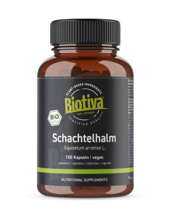 Horsetail organic 150 capsules - Fox Tail - Excellent quality - Equisetum arvense L. - Packaged and controlled in Germany - Biotiva