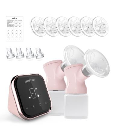 KOSTTE Double Electric Breast Pumps Dual Rechargeable Nursing Portable Strong Suction Pain-Free Breastfeeding Pump 2 Modes & 9 Levels LED Display 21mm/24mm/27mm Flange Breast Pumps BPA Free White