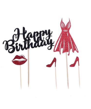 BESTOYARD 2 Sets Cake Toppers Glitter High Heel Shape Cupcake Toppers for Happy Birthday Party Decor (Red)