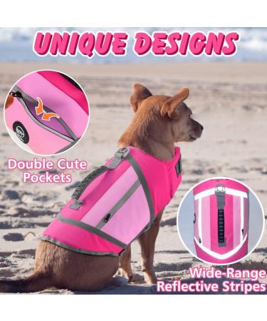Emust Waterproof Dog Life Jacket for Boats - Comfortable Medium Vest with Rescue Handle D-Ring Leash Clip for Rafting Surfing & Canoeing - Pet Safety Gear in Pink - Buy Online on GoSupps.com