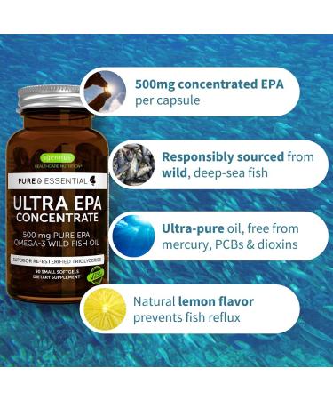 Pure & Essential Ultra Pure EPA Omega-3 Concentrate 500mg Wild Fish Oil rTG - 90 Small Softgels - Buy Online on GoSupps.com