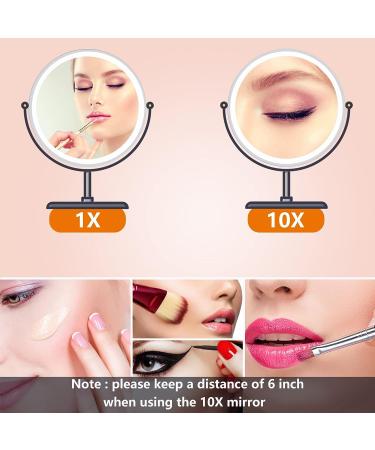 Adjustable LED Lighted Makeup Mirror with 3 Color Options, 10x Magnification, Rechargeable Battery - Chrome Finish - Buy Online on GoSupps.com