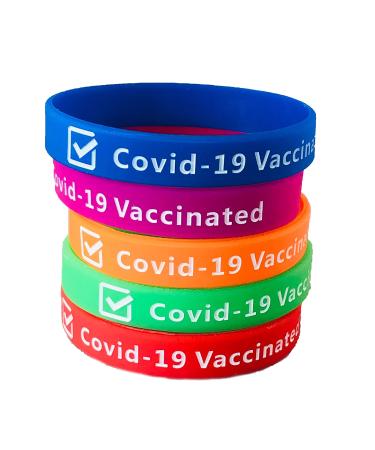 Covid-19 Vaccination Durable Silicone Wristband (Variety with White Lettering) | Pack of 5 |