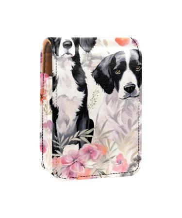 Lipstick Case Leather Lip Gloss Lipstick Organizer with Mirror Mini Lipstick Holder Bag Dog Flower Pink Plant Floral H283x9butr