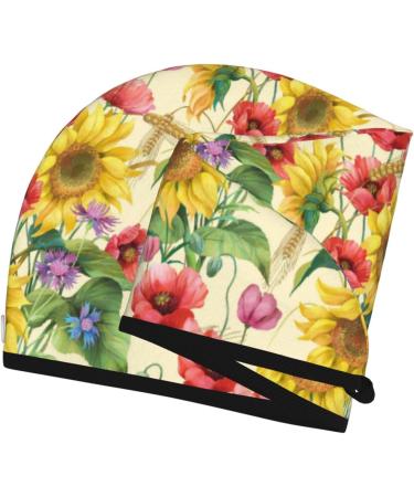 Hair Towel Wrap - Quick Drying Hair Turban with Button | Sunflower Cornflower Poppy Design - Buy Online on GoSupps.com