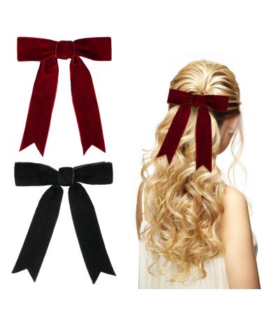 Acwoo hair clips with loop soft silky satin-haired sponge long cock French band hairpins 90s bowknot clips for party Christmas (a)