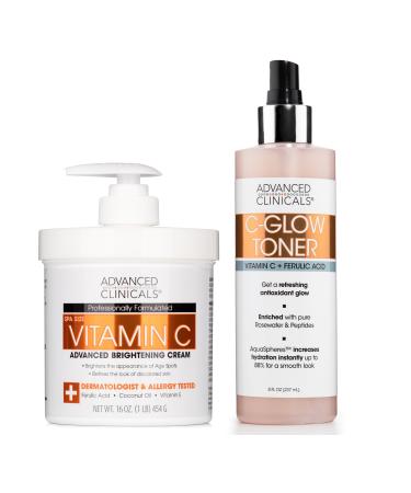 Advanced Clinicals Vitamin C Brightening Cream + Vitamin C Glow Facial Toner Set