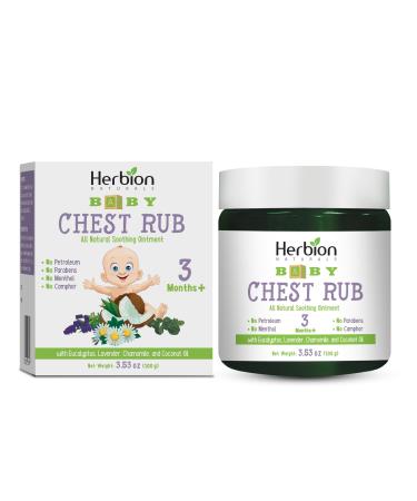 Herbion Naturals Baby Chest Rub Ages 3 Months+ All-Natural Soothing Ointment with Coconut Oil Eucalyptus Lavender Chamomile Shea Butter Petroleum & Menthol-Free Non-GMO For Baby Essentials