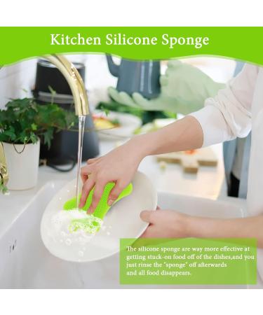 Kitchen Silicone Sponge 4 Pack Anti Bacterial Cleaning Scrubber Pot Holder Multipurpose Dish Washing Mildew Free Brush - Buy Online on GoSupps.com