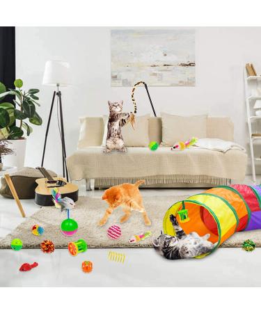 Malier Cat Toys Set - Interactive Collapsible Cat Tunnels, Feather Toy, Crinkle Balls - for Indoor Cats, Kittens, and Small Pets - A-Rainbow - Buy Online on GoSupps.com