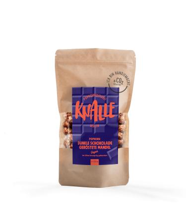 Popkor Documentary Knalle GmbH Popkorn with dark chocolate taste and roasted almonds - sweet and crispy - cinema snacks popcorn better than in the cinema caramel candy 100 g