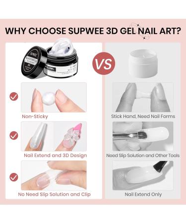 SUPWEE 3D Nail Art Gel - 14g - Non-stick gel - Solid Builder - For nail extensions - With nail brush and silicone mold - For manicures - Pearl white - Buy Online on GoSupps.com