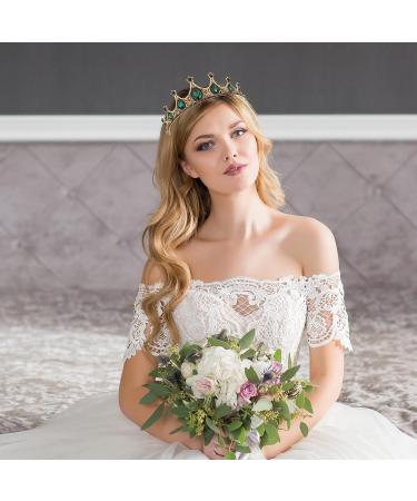 Lurrose Green Crystal Crown Golden Tiara with Black Rhinestone Decor Bridal Head Jewelry - Buy Online on GoSupps.com