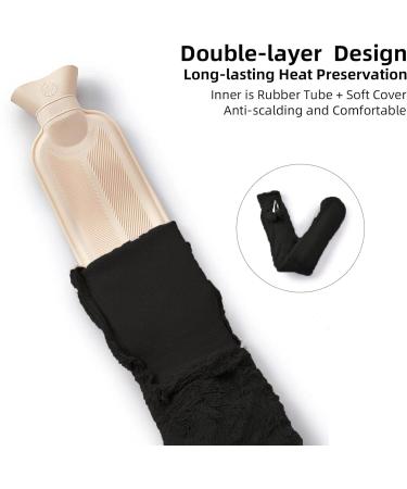 2L Natural Rubber Long Hot Water Bottle with Fluffy Cover - Heat Therapy & Neck Wrap, Personalized for Children, Men, Women - Black - Buy Online on GoSupps.com