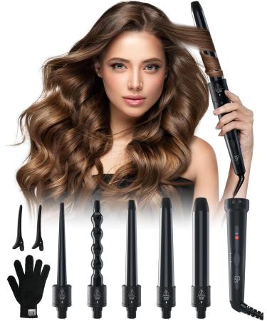 Curling Wand Ohuhu 5 in 1 Hair Curler Curling Tongs Iron Set with 5 Pcs 0.35 to 1.25 Inch Interchangeable Ceramic Barrel Heat Protective Glove 2 Clips Dual Voltage Gift for Girl Women Mother's Day Black - Buy Online on GoSupps.com