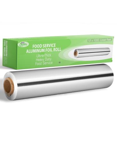 EcoQuality 1 Pack Food Service Aluminum Foil Roll (12" x 1000) with Sturdy Corrugated Cutter Box - Great for Grill Use Kitchen Wrap Foil Wrap Cooking Cleaning