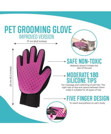 Pet Grooming Glove Pet Hair Remover Mitt Moulting - Deshedding Brush Glove - Soft Silicone Tips for Gentle Massage For Cats & Dogs with Long & Short Fur (Purple Right) Purple Right - Buy Online on GoSupps.com