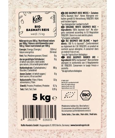 KoRo - Organic White Basmati Rice 5 kg - organic rice without additives from India aromatic and easy to cook - Buy Online on GoSupps.com