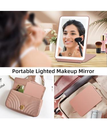 Famihomii Rechargeable LED Lighted Travel Makeup Mirror - 3 Colors, Touch Screen Dimming, Portable Rose Gold Compact Design - Buy Online on GoSupps.com