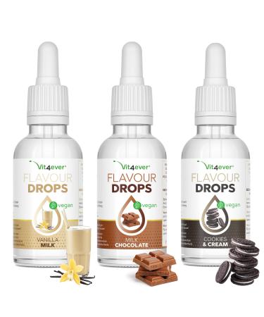 Flavor drops 3x 50ml - Bundle Basic 14 - Flavdrops taste without calories - taste (Vanilla Milk + Milk Chocolate + Cookies & Cream) Basic 14 50 ml (3 SPALL)
